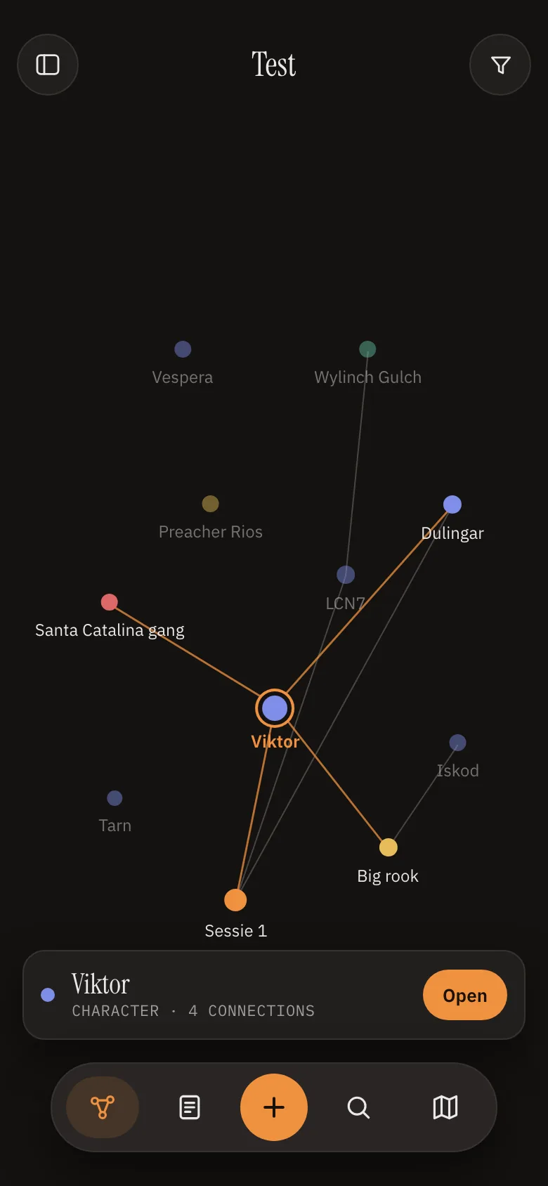 The campaign graph on a phone, with the floating navigation bar